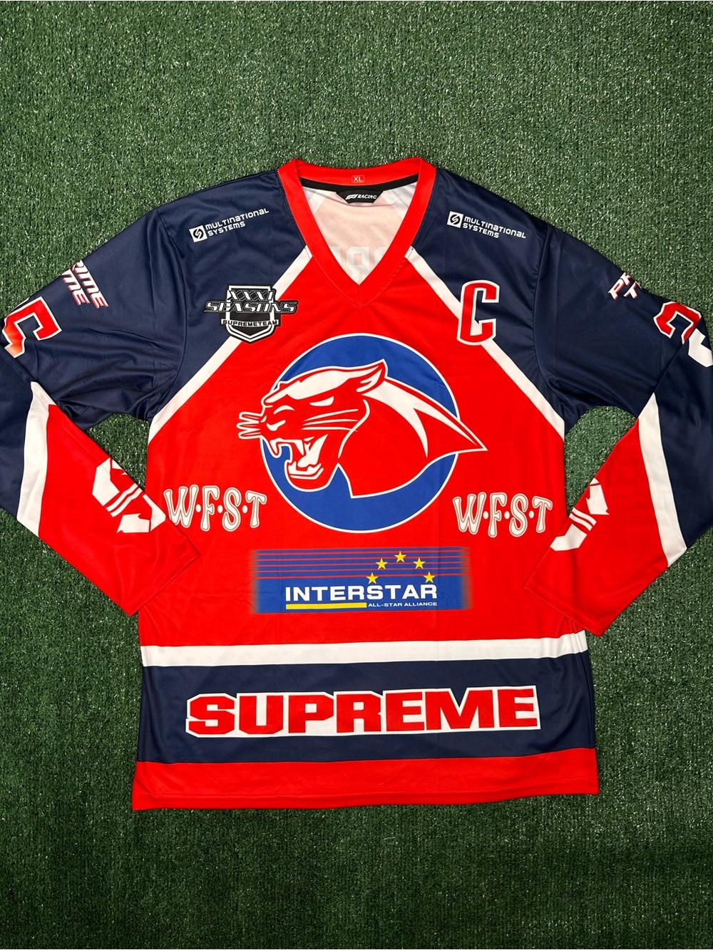 F1 Racing Red & Navy 'SUPREME' Hockey Jersey with Panther Logo